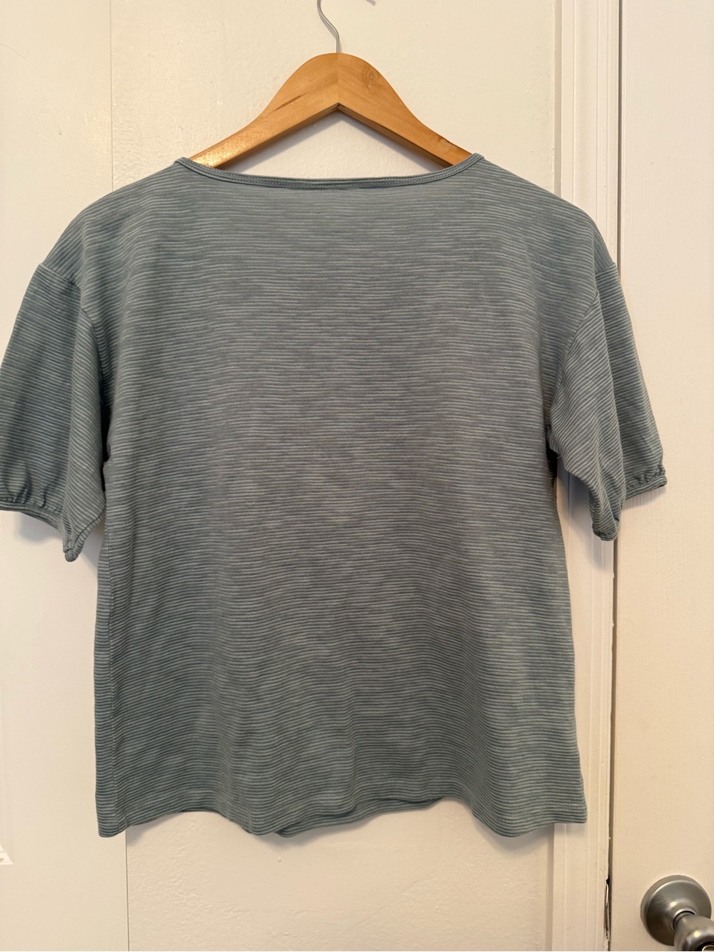 LOFT Short Sleeve Henley Top in Dusty Teal Stripe - Picture 4 of 4